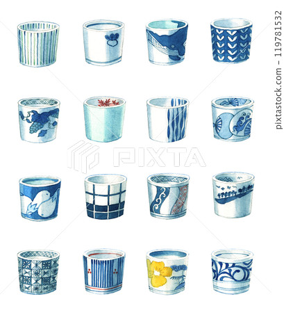 Watercolor: Teacup set Watercolor: Teacup set 119781532
