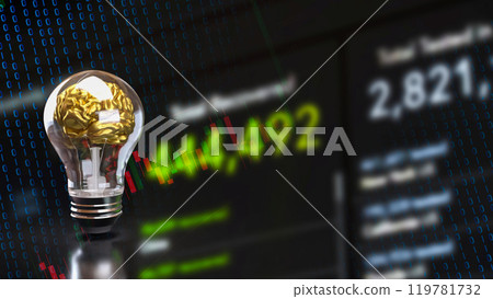 The Gold Brain in light bulb for sci and education or Business concept 3d rendering. 119781732