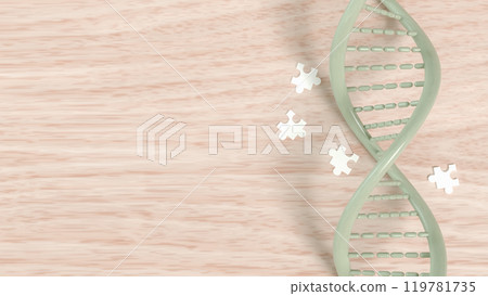 The dna and jigsaw on wood background for sci or medical concept 3d rendering. 119781735