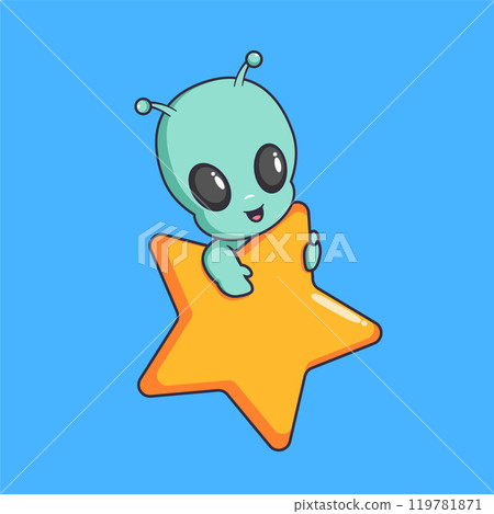 Cute Alien Hug Star Cartoon Vector Icon Illustration. Scene space Icon Concept Isolated Premium Vector 119781871