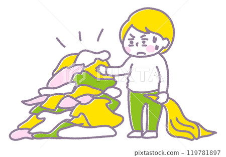 一個女人在一堆需要洗的衣服前感到沮喪（粉彩） 119781897