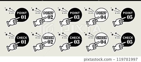 使用手勢點、檢查編號圖示、插圖材料 使用手勢點、檢查編號圖示、插圖材料 119781997
