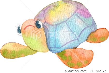 Colorful Sea Turtle, Watercolor Hand-drawn Illustration Colorful Sea Turtle, Watercolor Hand-drawn Illustration 119782174