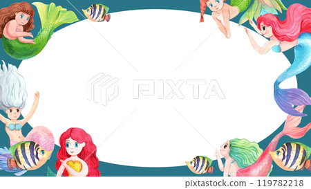he Guardians of the Sea with marine life have many fish Frame Design, Watercolor Hand-Drawn Illustration he Guardians of the Sea with marine life have many fish Frame Design, Watercolor Hand-Drawn Illustration 119782218