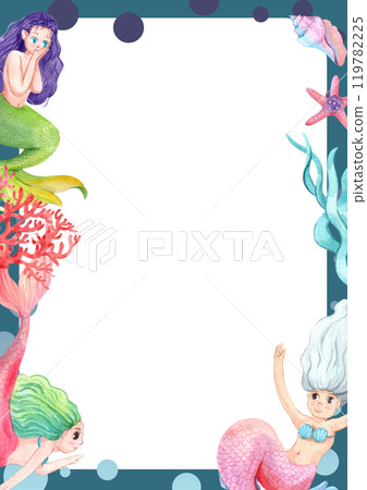 Exploring Ocean BiodiversityFrame Design, Watercolor Hand-Drawn Illustration Exploring Ocean BiodiversityFrame Design, Watercolor Hand-Drawn Illustration 119782225