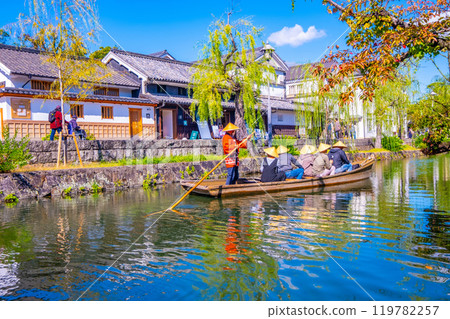 倉敷美觀地區和倉敷河船流 119782257