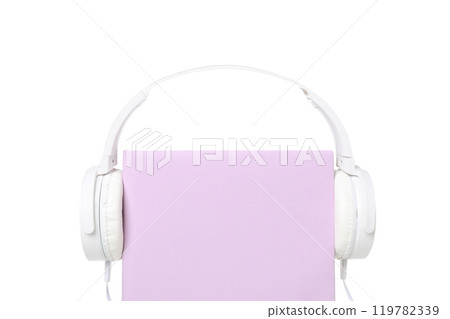 PNG, Book with modern headphones, isolated on white background. 119782339