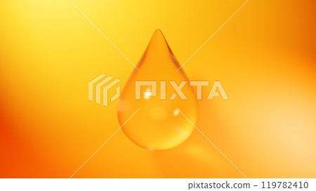 黃色和橙色漸變背景上的透明水滴。 3d. （水平的） 119782410