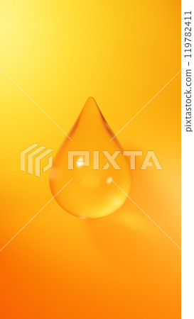 黃色和橙色漸變背景上的透明水滴。 3d. （垂直的） 119782411