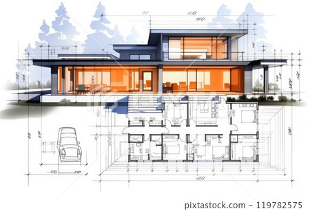 Interior design, home project and house architecture plan 119782575