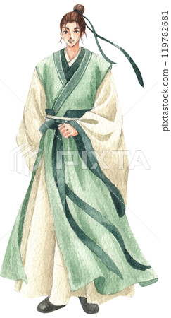 portrait of a Chinese man watercolor hand drawn 119782681