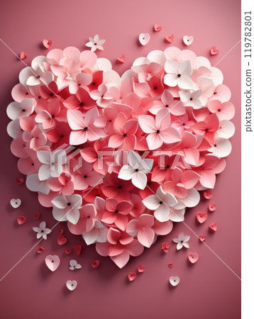 Happy valentines day greeting background in papercut realistic style. Paper hearts and realistic. Banner party invitation, sale poster template. Calligraphy words text sign 119782801