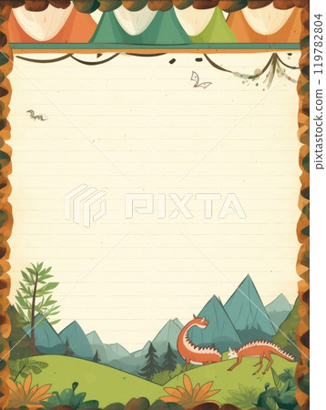 Sheet template for notebook, cute animals in the forest, Cartoon, notepad, diary. Lined paper. Cute character. Sheet template for notebook, cute animals in the forest, Cartoon, notepad, diary. Lined paper. Cute character. 119782804