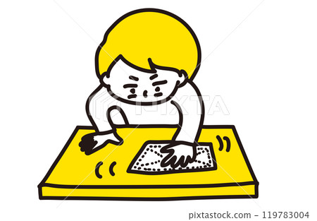 A woman wiping the table with a cloth (2 colors) 119783004