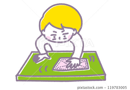 A woman wiping the table with a cloth (pastel) 119783005