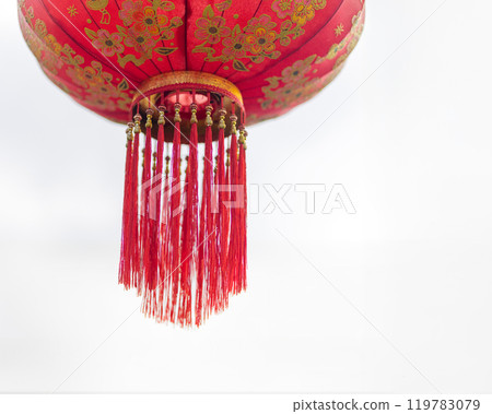 The red lanterns decorated in chinese new year festival on white background. The red lanterns decorated in chinese new year festival on white background. 119783079