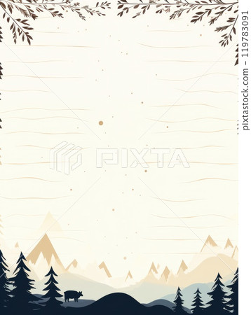Sheet template for notebook, cute animals in the forest, Cartoon, notepad, diary. Lined paper. Cute character. 119783091