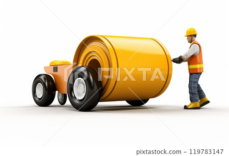 Road building construction site engineer work with worker and yellow Double Drum 119783147