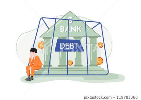 National Debt. Tiny government credit person concept. Global and domestic money loss problem. National Debt. Tiny government credit person concept. Global and domestic money loss problem. 119783366