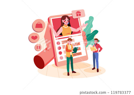 Employees Working On Social Influencer Marketing. Employees Working On Social Influencer Marketing. 119783377