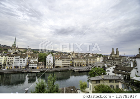Cityscape of downtown Zurich in Switzerland on sunny day in summer 119783917