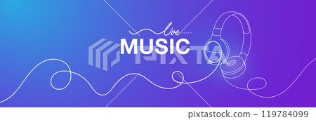 Line drawing of headphones on a blue background Line drawing of headphones on a blue background 119784099