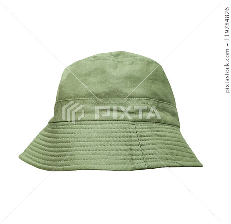 Green bucket hat on white background. 119784826