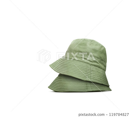 Green bucket hat on white background. 119784827