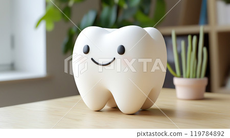 可愛微笑牙齒角色的 3D 插圖 可愛微笑牙齒角色的 3D 插圖 119784892