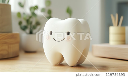 可愛微笑牙齒角色的 3D 插圖 119784893