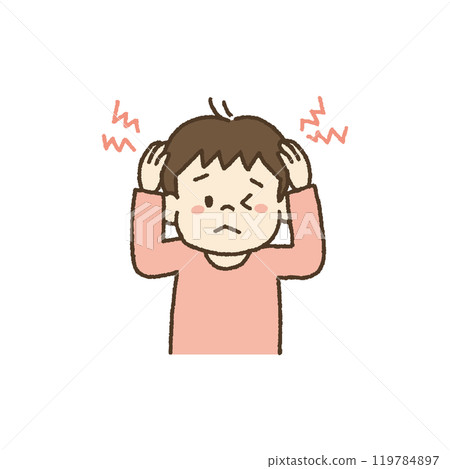 Illustration of a child with a cold and a headache 119784897
