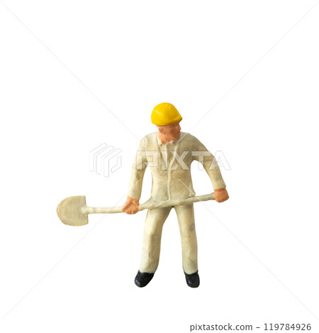 Miniature construction worker  isolate on white background with clipping path 119784926