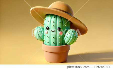 Cactus wearing a straw hat 119784927