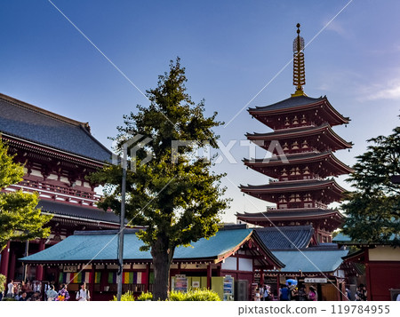 Senso-ji temple by day in Asakusa, Taito City, Tokyo, Japan 119784955