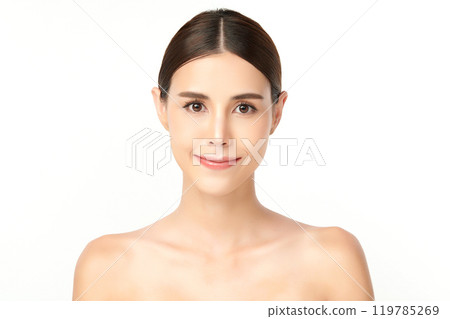 Beautiful young asian woman with clean fresh skin on white background, Face care, Facial treatment, Cosmetology, beauty and spa, Asian women portrait. 119785269