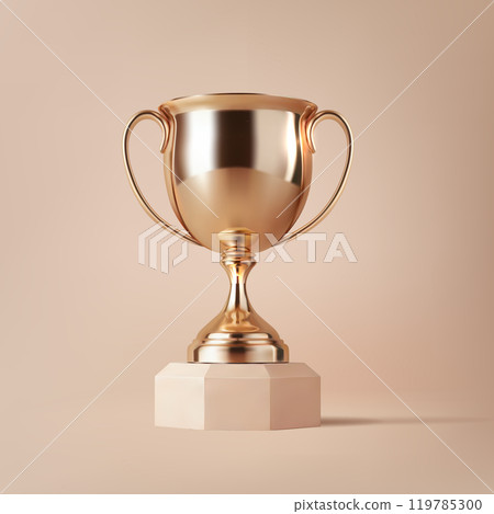 Golden trophy cup isolated on beige background. 3D illustration. Golden trophy cup isolated on beige background. 3D illustration. 119785300