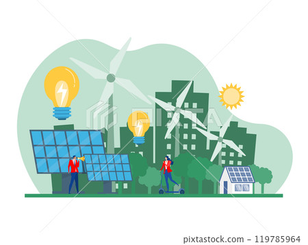 Circular Business economy concept ,Sustainable economic with renewable energy and natural resources.Green energy, sustainable industry and manufacturing concept. Vector illustration 119785964