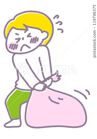 背著沉重垃圾袋的婦人（粉彩） 119786375