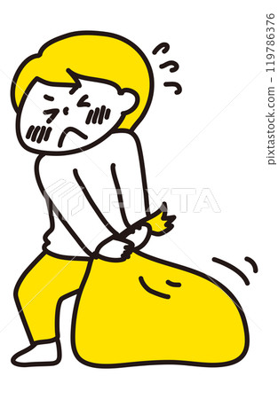 一個女人正在努力搬運沉重的垃圾袋（2種顏色） 119786376