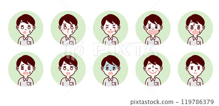 Student/high school boy facial expression icon set (troubled/impatient) Student/high school boy facial expression icon set (troubled/impatient) 119786379