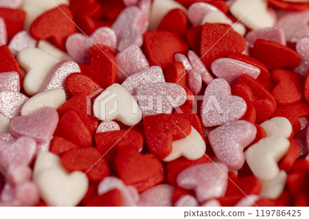 sweet sugar candies in the shape of hearts sweet sugar candies in the shape of hearts 119786425
