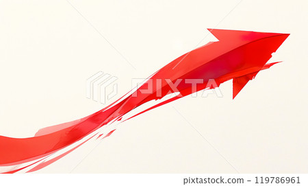 白色背景上大力指向右上角的手繪紅色箭頭的水彩插圖 119786961