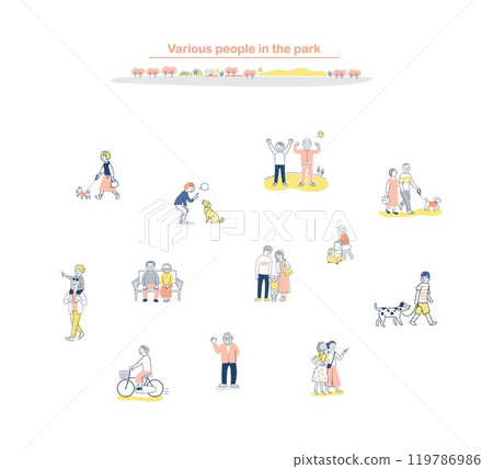 Various people walking in the park set 119786986