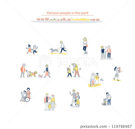 Various people walking in the park set Various people walking in the park set 119786987