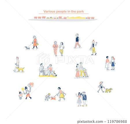 Various people walking in the park set 119786988