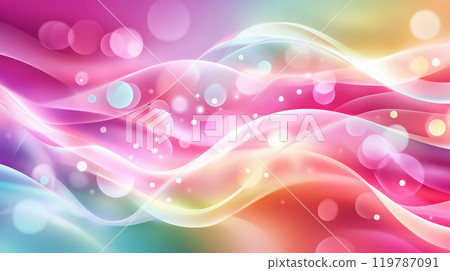 Abstract image material with fluffy bokeh balls on a colorful light wave background. 119787091