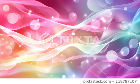 Abstract image material with fluffy bokeh balls on a colorful light wave background. Abstract image material with fluffy bokeh balls on a colorful light wave background. 119787107