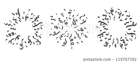 Confetti vector explosion on white background. Silhouettes of paper ribbons and burst with serpentine. Birthday party and carnival festive elements for design 119787392