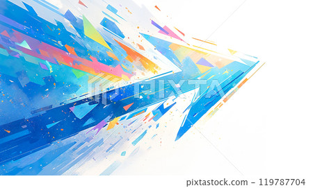 白色背景上大力指向右上角的手繪彩虹色箭頭的水彩插圖 119787704