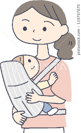 A woman holding a baby in a sling A woman holding a baby in a sling 119787870